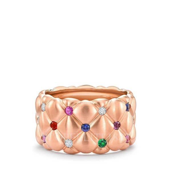 anello faberge in oro rosa 18k con pietre preziose colorate treillage