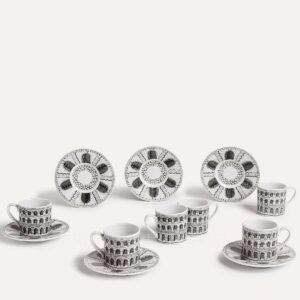 fornasetti-6-tazze-caffè-con-piattino-architettura fornasetti set di 6 tazze caffè architettura