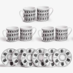 fornasetti set di 6 tazze caffè architettura