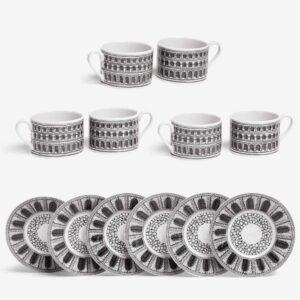 fornasetti set di 6 tazze tè architettura